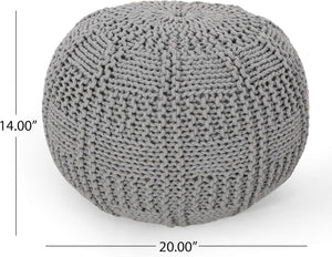 English Elm Yuny Chunky Knit Cotton Round Pouf Footrest for Living Room Bedroom Reading Nook 60493.00GRY