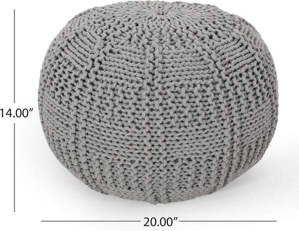 English Elm Yuny Chunky Knit Cotton Round Pouf Footrest for Living Room Bedroom Reading Nook 60493.00GRY