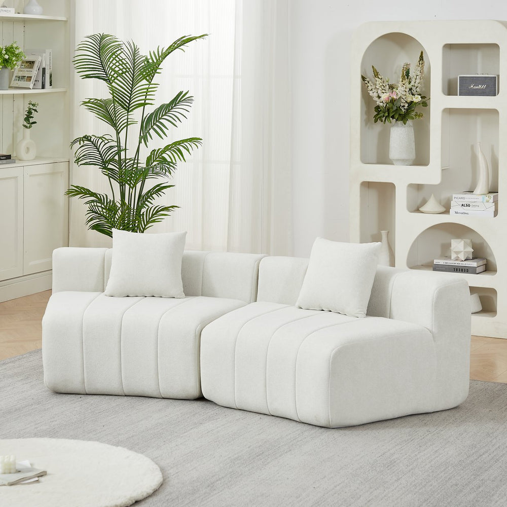 English Elm Chenille Modular Sectional Sofa Curved Piano Key Design Plush Living Room Lounge Seating Beige W834P389117