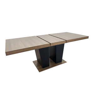 English Elm Extendable Faux Marble Dining Table with V-Legs — Sleek Expandable Conference & Kitchen Centerpiece for 6–10 Beige+Brown W1347S00007