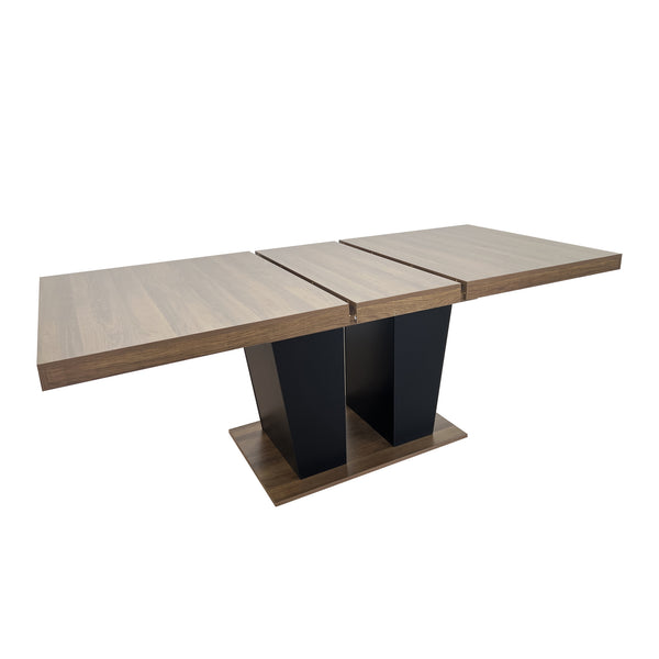 English Elm Extendable Faux Marble Dining Table with V-Legs — Sleek Expandable Conference & Kitchen Centerpiece for 6–10 Beige+Brown W1347S00007