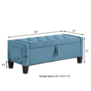 English Elm Ottoman Tufted Linen Storage Bench with Safety Hinge Solid Wood Frame Entryway Seat W2186P470000
