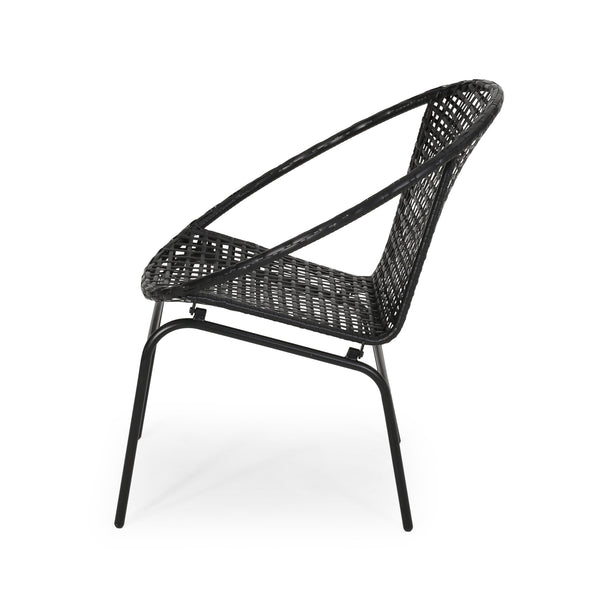 English Elm Christopher Knight Home® - Polyethylene PE Wicker 2-Person Seating Group — Weather-Resistant Rattan & Metal, Sleek Patio Set 66628.00BLK_66627.00BLK