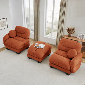 English Elm Pleated Chenille Sectional Sofa with Ottoman Ergonomic Foam Curved Armrests Living Room Orange W5656S00065