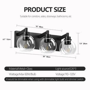 English Elm Bathroom Vanity Light - Modern 3-Light Fixture With Clear Glass Shades & Matte Black Metal Base W1340P353039