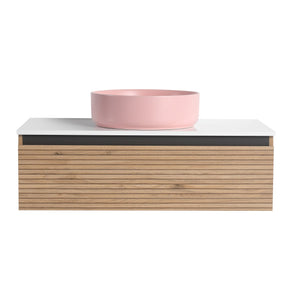 English Elm 36'' Floating Wall Mounted Vanity with Art Ceramic Vessel Sink and Soft Close Drawer W999S00364