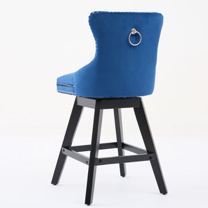 English Elm Swivel Velvet Barstool with Tufted Back, 360° Swivel, Plush Foam & Steel Spring Seat, Sturdy Wood Frame (Set of 2) Blue W1143P241331