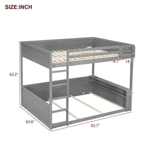 English Elm Queen Size Wooden Bunk Bed With Smart Storage, Led Light, Usb Charging & Modern Grey Finish N7090005006E-GIGA