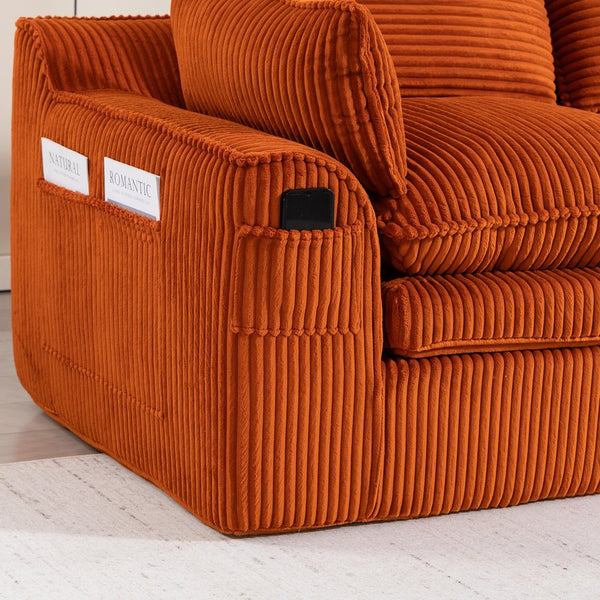 English Elm L Shaped Corduroy Modular Sectional with Cloud Cushions Footstool and Lumbar Pillows Orange W395S00137