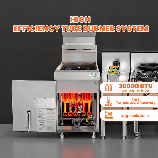 English Elm 150,000 Btu Natural Gas Commercial Fryer with Five Burners and Stainless Steel Tank W3629P365495