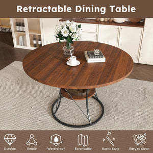 English Elm 43 Inch Expandable Round Dining Table Walnut Veneer Seats Six with Metal Storage Shelf Walnut+Black W2700P411580