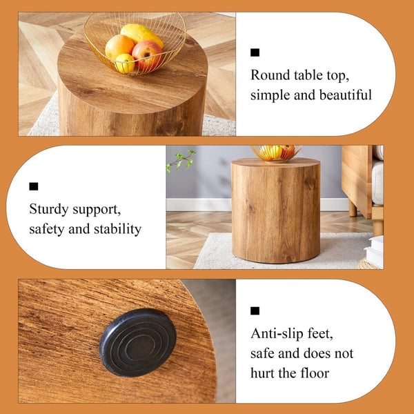 English Elm The Stylish Cylindrical Table - Versatile Coffee Table, Dining Surface, Or Compact Workbench Design W1151P200298-GIGA