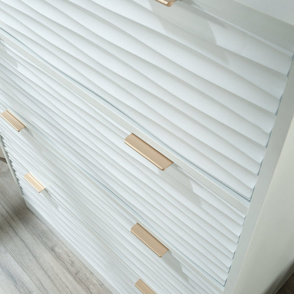 English Elm 4-Drawer Chest In Sleek White Finish With Gold-Tone Accents – Stylish Storage For Any Room! B356P402713