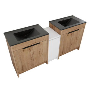 English Elm 72 Inch Freestanding Bathroom Vanity With Black Ceramic Sink, Soft-Close Doors & Ample Storage W999S00324