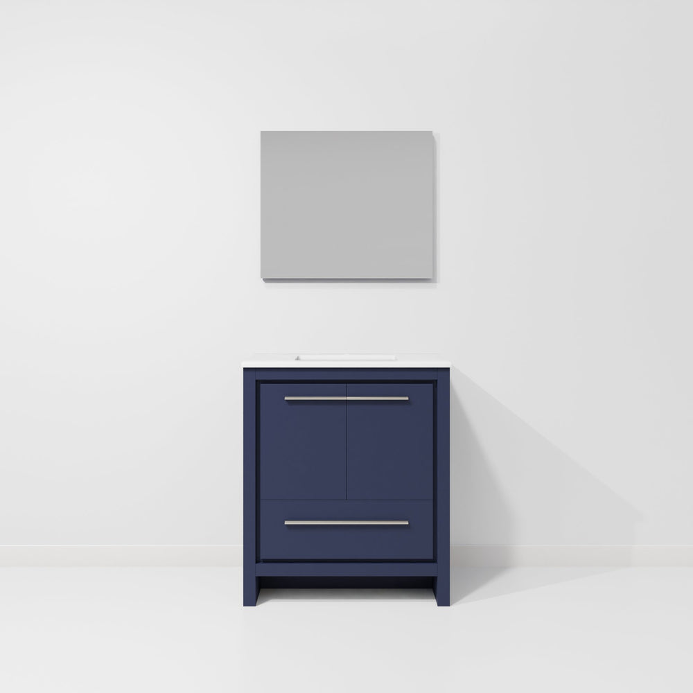 English Elm Navy 30" Bath Vanity with White Quartz Top, Soft-Close Drawer, Mirror, Ample Storage, Durable Finish B2731S01479