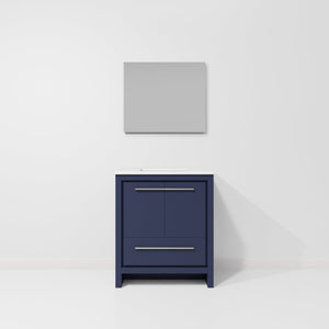 English Elm Navy 30" Bath Vanity with White Quartz Top, Soft-Close Drawer, Mirror, Ample Storage, Durable Finish B2731S01479