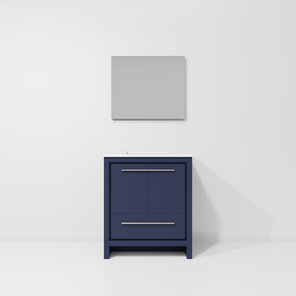 English Elm Navy 30" Bath Vanity with White Quartz Top, Soft-Close Drawer, Mirror, Ample Storage, Durable Finish B2731S01479