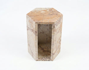 English Elm Genuine Solid Marble Hexagonal Pedestal End Table Polished Stone for Modern Living Pink W1696P407998