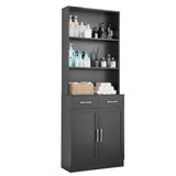 English Elm Bathroom Storage Cabinet, Cabinet With Two Doors and Drawers, Adjustable Shelf, Three-Layer Open Shelf, Mdf Board, Black