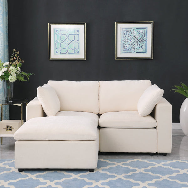 English Elm 68.5" Modular Loveseat Sofa & Ottoman - Cozy Beige Chenille Sectional For Small Spaces & Apartments W1123S00037