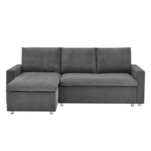 English Elm L L Shaped Convertible Sleeper Sofa Bed with Reversible Chaise, Pull-Out Bed, Hidden Storage Covers Grey W1117S00114
