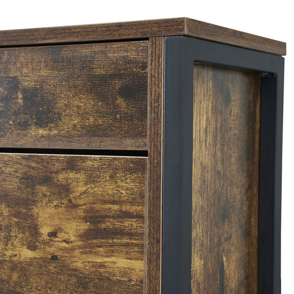 English Elm Shoe Cabinet Slim 3-Flip Drawers with Top Drawer and Metal Handles, Rustic Brown Entryway Organizer W2948P245242