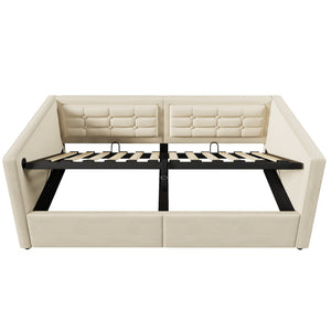 English Elm Upholstered Twin Daybed with Hydraulic Storage, Velvet Tufted Sofa Back, USB & Type-C Charging Port Beige N736P303402B