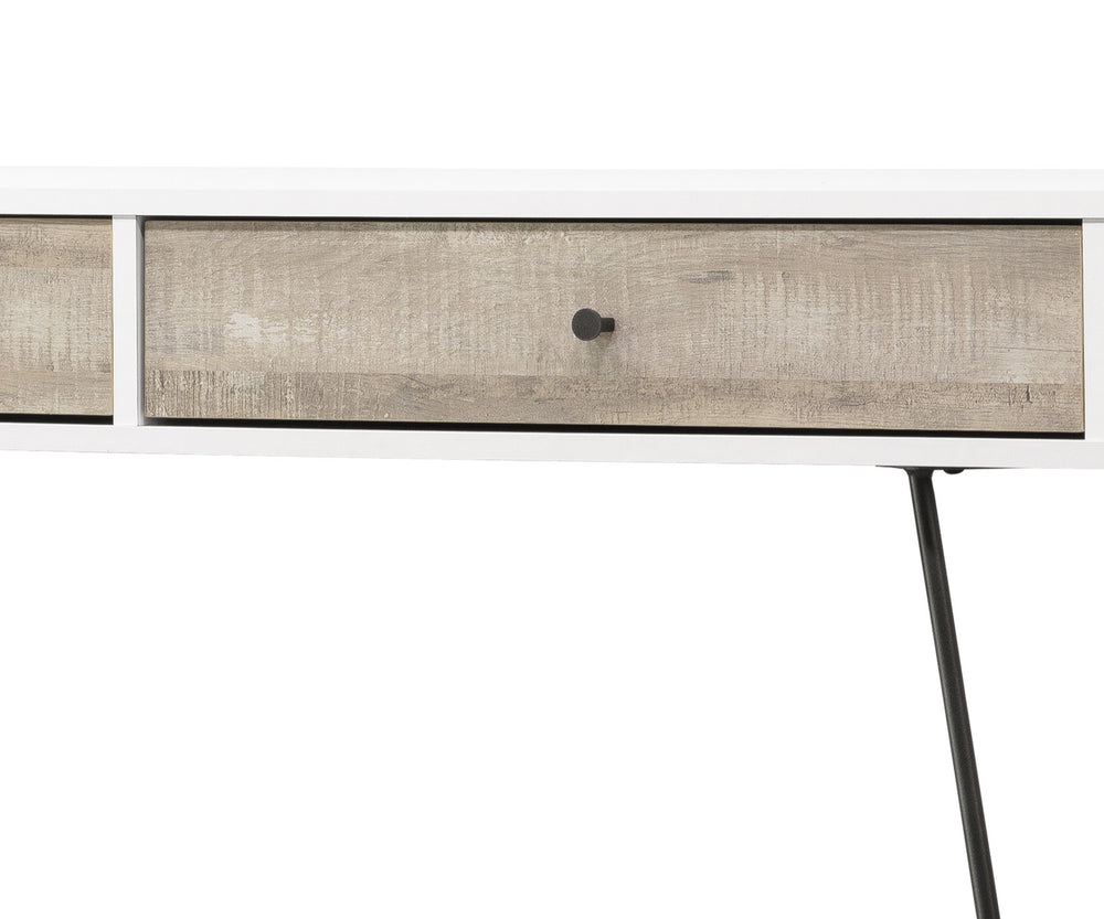 English Elm Taupe Oak Desk with 2 Storage Drawers, Metal Accents & Open Space-Saving MDF Design for Home Office B2699P237459