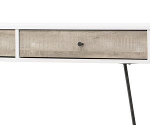 English Elm Taupe Oak Desk with 2 Storage Drawers, Metal Accents & Open Space-Saving MDF Design for Home Office B2699P237459