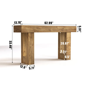 English Elm 63'' Farmhouse Console Table Rustic Wood Grain Sofa for Entryway or Hallway W3204P401255