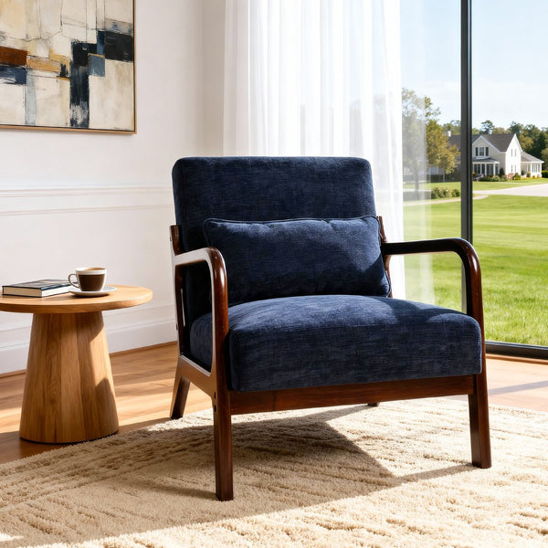 English Elm Mid Century Modern Accent Chair Solid Rubberwood Frame with Lumbar Pillow for Any Room W2989P426383