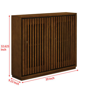 English Elm Mid Fluted Hollowed Sideboard Cabinet with Outlet Holes, Mid Century Storage Buffet for Entryway, Dining Walnut Brown W1801P288510