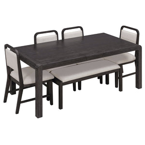 English Elm Trexm Rustic Oak Extendable Dining Set with Upholstered Chairs Bench Seats 6 Espresso ST000154AAP