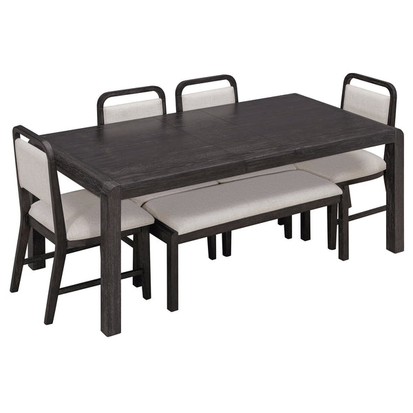 English Elm Trexm Rustic Oak Extendable Dining Set with Upholstered Chairs Bench Seats 6 Espresso ST000154AAP