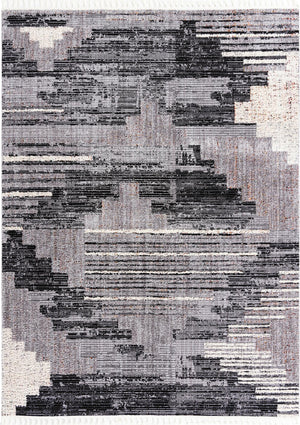 Unique Loom Cherokee Henderson Machine Made Geometric Rug Fossil Gray, Black/Ivory/Gray 9' 0" x 12' 2"