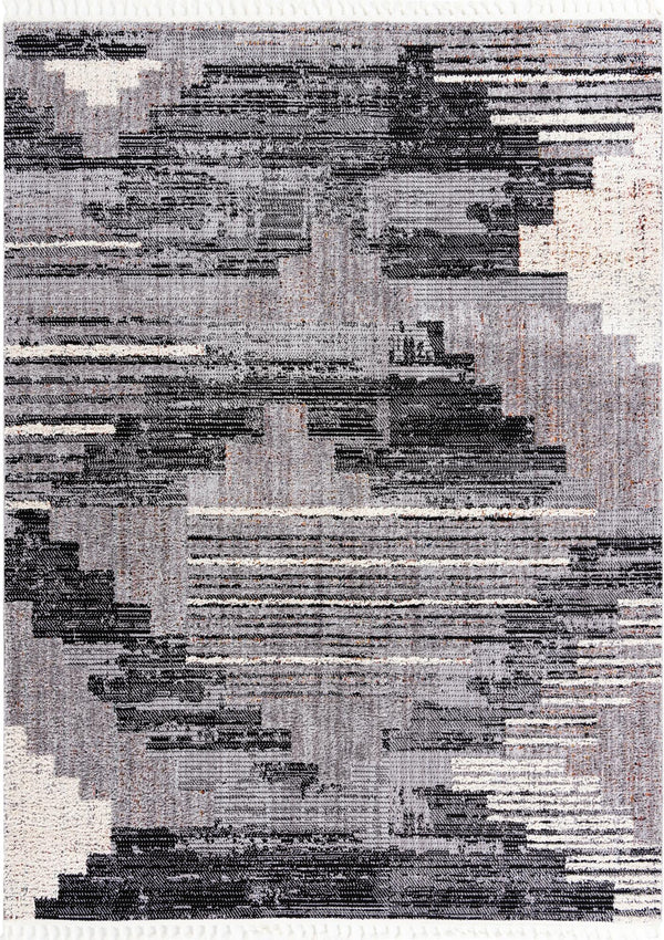 Unique Loom Cherokee Henderson Machine Made Geometric Rug Fossil Gray, Black/Ivory/Gray 9' 0" x 12' 2"