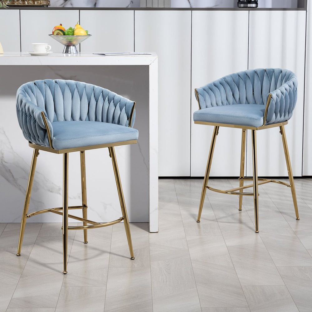 English Elm 26'' Plush Velvet Counter Stools Set of 2 with Hand-Wave Back, Adjustable Metal Legs, Gold Base & Footrest W2215P252784
