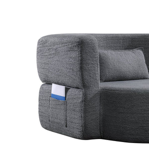 English Elm Folding Floor Futon Sofa Sleeper in Plush Teddy Velvet for Studio or Guest Rooms Light Grey W3739P368634