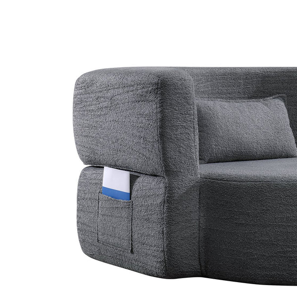 English Elm Folding Floor Futon Sofa Sleeper in Plush Teddy Velvet for Studio or Guest Rooms Light Grey W3739P368634