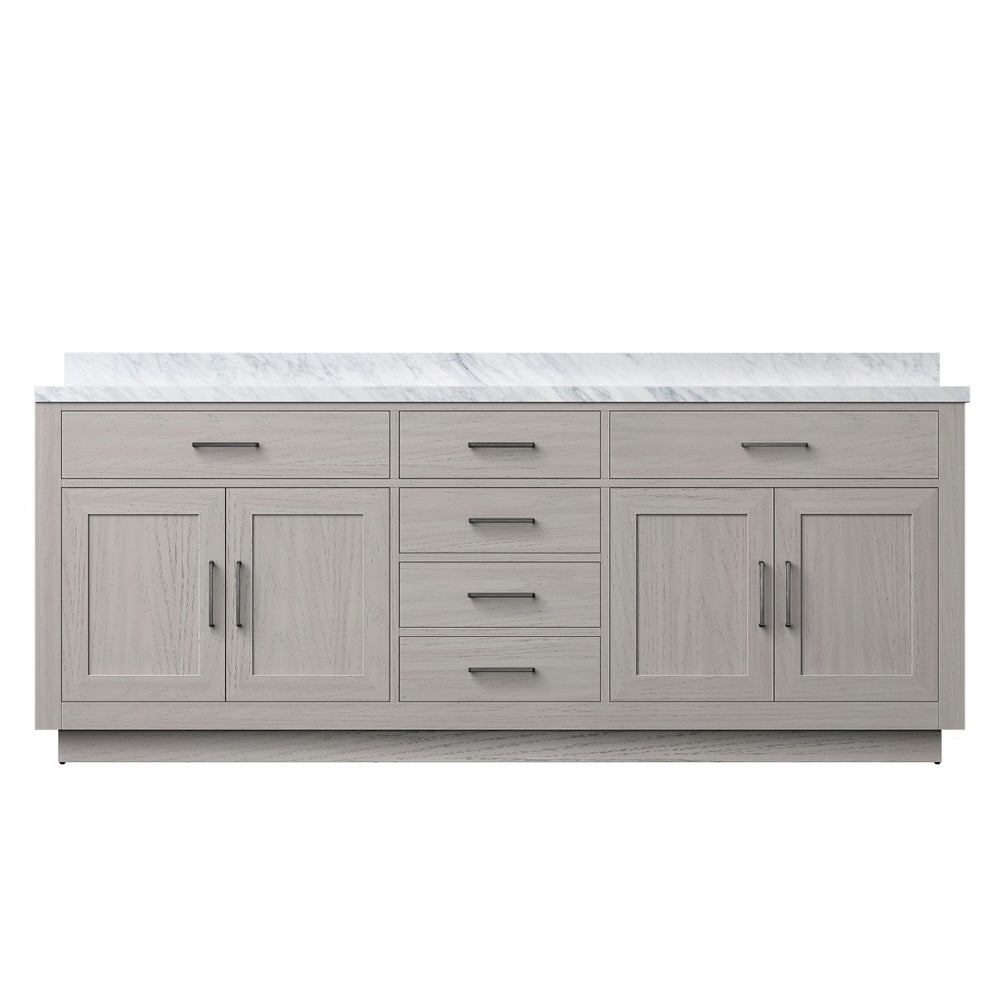 English Elm White Oak Double Bath Vanity 84" W With Carrara Marble Top - Elegant Design & Soft-Close Hardware B2731P257873-GIGA