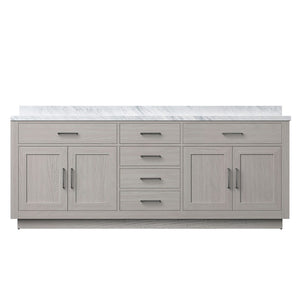 English Elm White Oak Double Bath Vanity 84" W With Carrara Marble Top - Elegant Design & Soft-Close Hardware B2731P257873-GIGA
