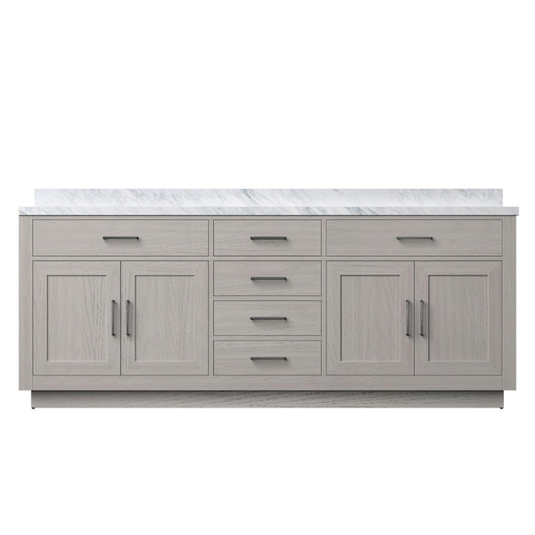 English Elm White Oak Double Bath Vanity 84" W With Carrara Marble Top - Elegant Design & Soft-Close Hardware B2731P257873-GIGA