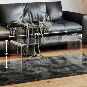 English Elm Coffee Table Clear Acrylic Seamless Waterfall Rectangle Living Room Modern Accent T3971P405893
