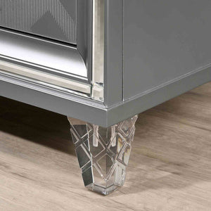 English Elm Contemporary Art Deco Nightstand with Hidden Jewelry Drawer Usb Port Acrylic Legs Silver B2741P436972