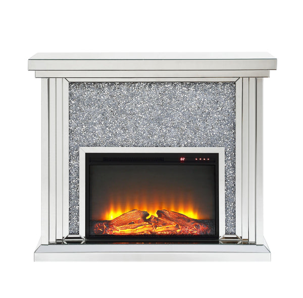 English Elm Noralie Glam Electric Fireplace with Mirrored Frame and Faux Diamond Accent Inlay B2726P445771