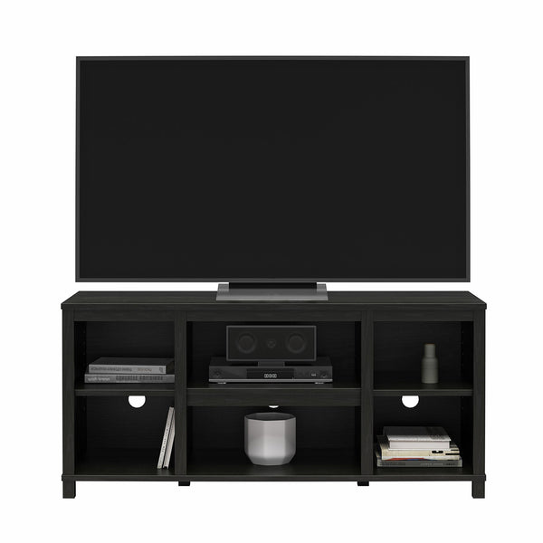 English Elm Parsons TV Stand for TVs up to 50" with ample open shelving, cord management, modern oak finish Black B2733P384489