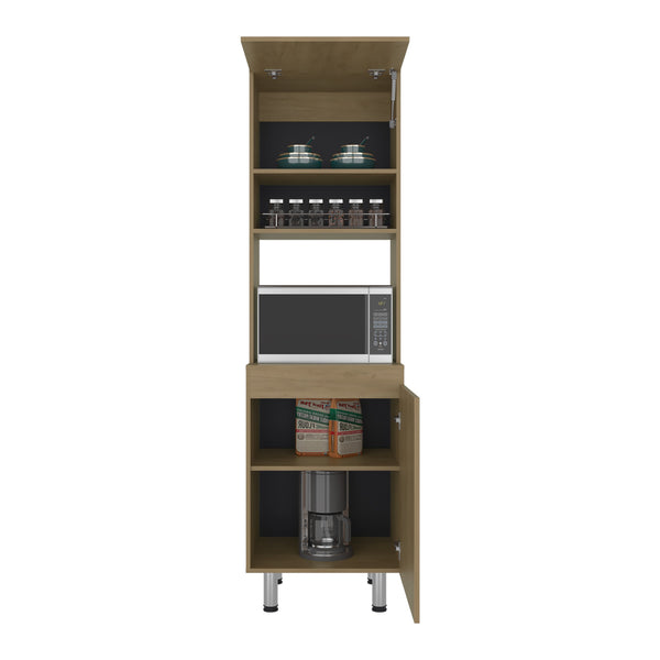 English Elm Fingal Natural Oak Pantry Cabinet with Microwave Niche and Closed Kitchen Storage B097P474321