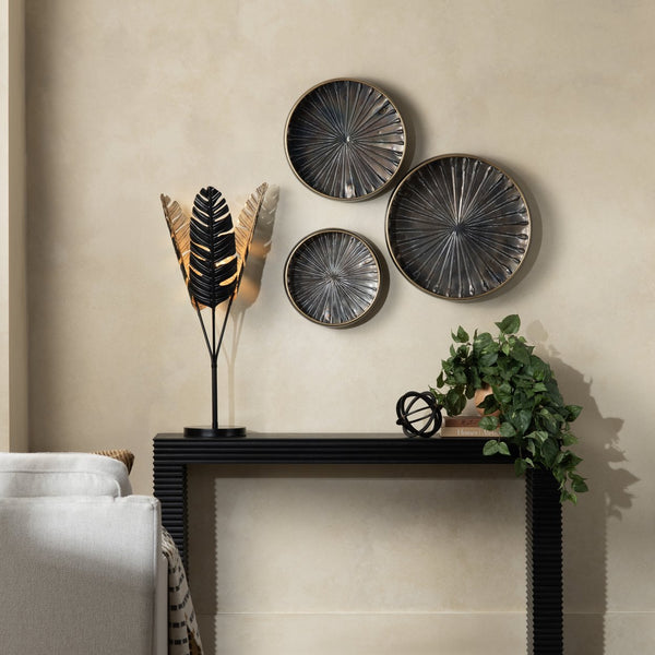 Crestview Collection 34"H Striking Black And Gold Embossed Palm Fronds Table Lamp – Elegant Design & Warm Glow   Cvazer179