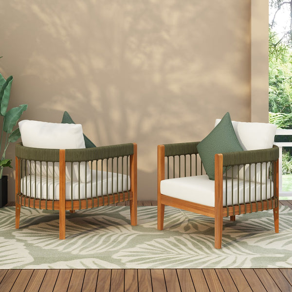 English Elm Christopher Knight Home® - [Set Of 2] Acacia Wood Boho Outdoor Club Chairs With Water-Resistant Cushions For Cozy Lounging N767P265743A_2