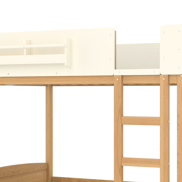 English Elm Queen Bunk Bed with Trundle Solid Pine Kids Car Themed Frame Built-in Bookshelf Natural+Beige W1580S00449